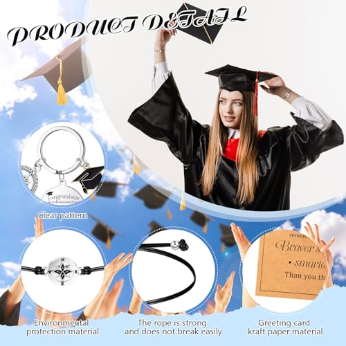 20 Sets 2024 Graduation Gifts Set Include Graduation Adjustable Compass Bracelet Keychain Envelopes with Inspirational Cards Graduation College High School Gifts for Classmates(Congratulation)