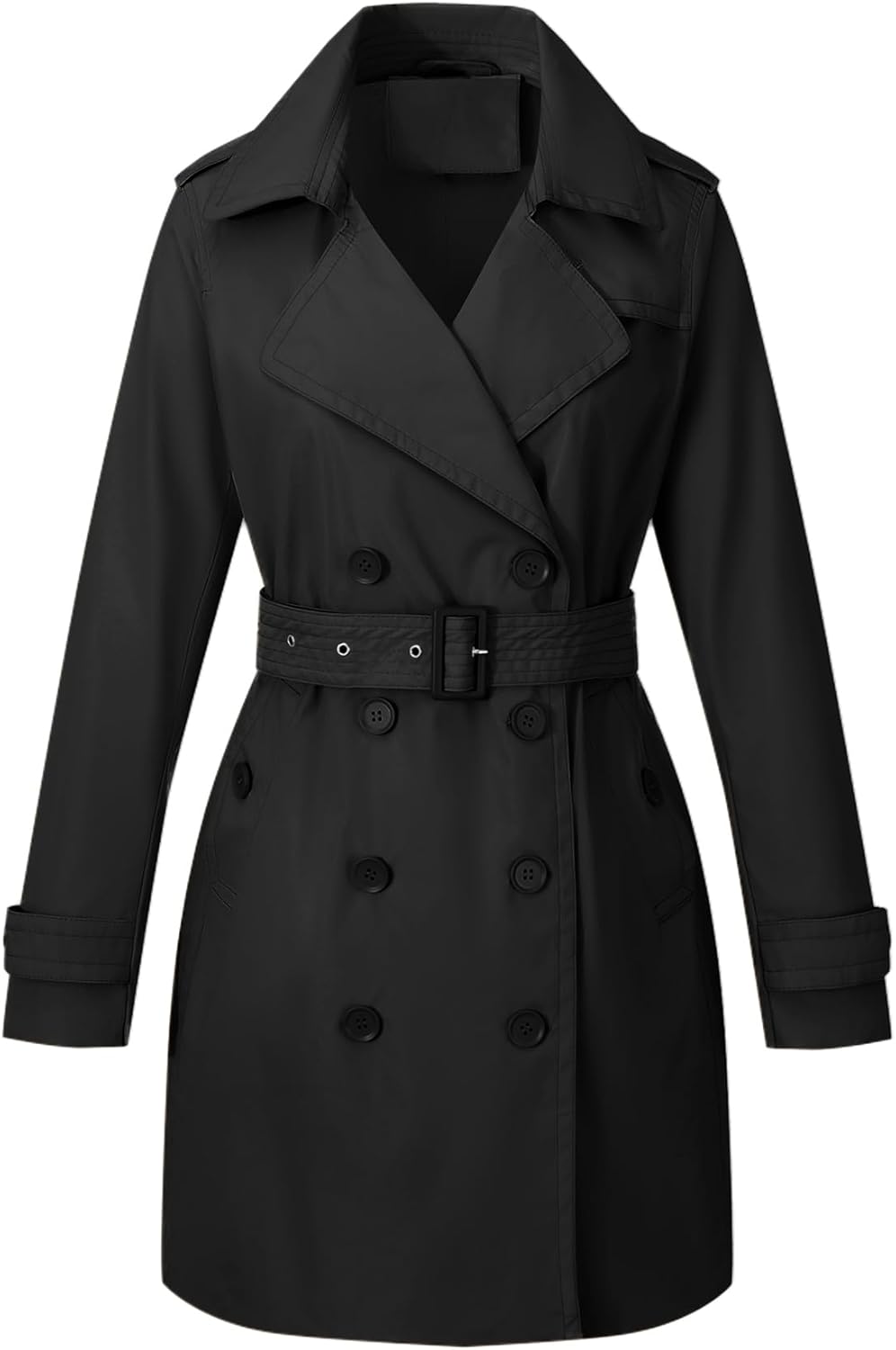 Bellivera Women's Double-Breasted Classic Lapel Slim Windproof Trench Coat with Belt (Crop Length)