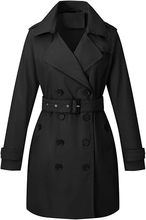 Bellivera Womens Double-Breasted Classic Crop Trench Coat With Belted | Notch Lapel Collar,Double Breasted Front,Adjustable Cuff Straps,Side Pockets,Spring Fall Daily Commute Office Wear