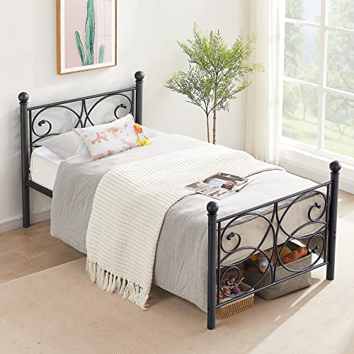 Vecelo Twin Bed Frame With Headboard And Footboard, Metal Mattress Foundation, Heavy Duty Platform, No Box Spring Needed, Matte Black #TOP2