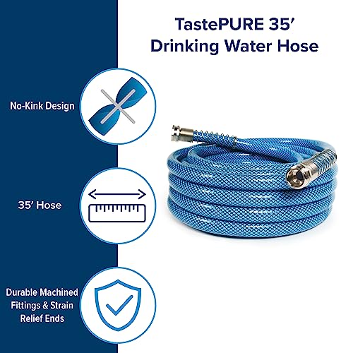 Camco Tastepure 35-Foot Premium Camper/Rv Drinking Water Hose | Features A Heavy-Duty No-Kink Design With Strain Relief Ends & 5/8-Inch Inside Diameter | Nsf Drinking Water Safe Certified (22843) #TOP5