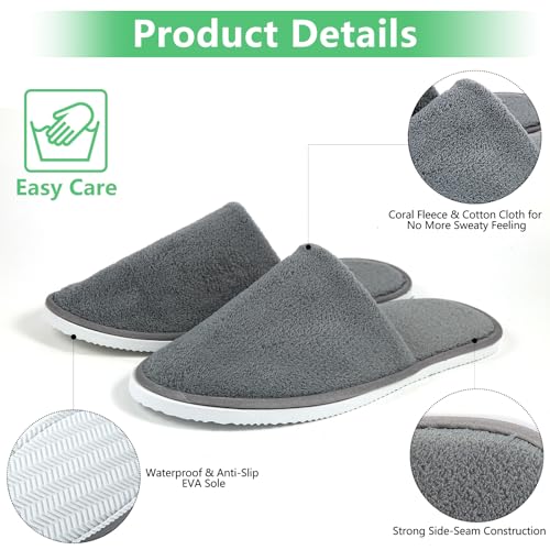 TATAPO 12 Pairs Non Slip Disposable Slippers For Guest, Spa Slippers, Closed Toe Washable Reusable Slippers for Women Men, House, Indoor, Bathroom, Bedroom, Hotel, Bride Slippers - Image 3