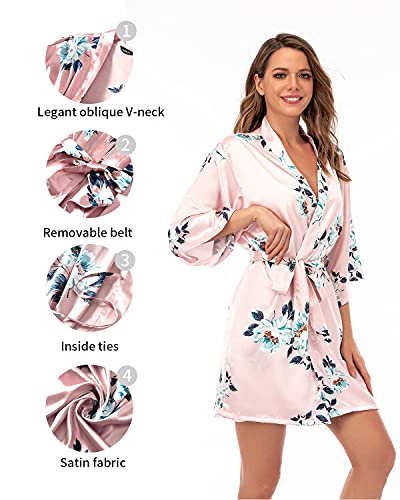 Escalier Women's Silk Satin Pajamas Sets 2Pcs Floral Silky Pj Robe Set With Chemise Nightgown Pink Floral S #TOP3