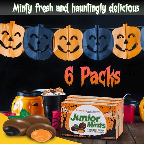 Candylish Junior Mints Spooky Halloween Candy 6-Pack, Limited Edition Black & Orange Centers, Dark Chocolate Mint Treats, Trick-Or-Treat & Haunted Movie Theatre Boxes thumb #1