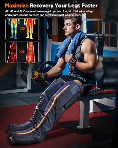 Botas de compresión JZBRAIN para piernas completas, masajeador de compresión para circulación | Sistema secuencial de recuperación para alivio de fatiga, 6 intensidades, 6 modos, 3 temporizadores, ideal para atletas, corredores y gimnasio miniatura 2
