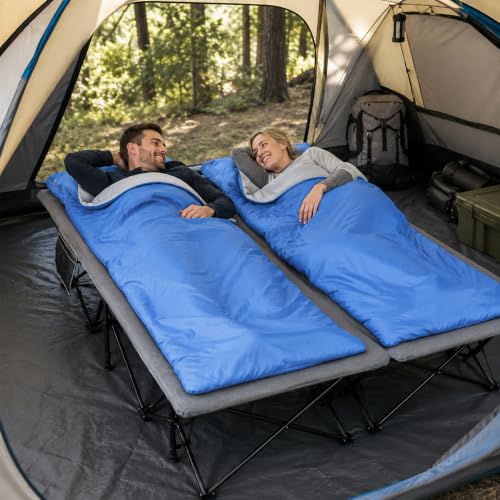 Image of RedSwing 2 Person Camping Cot, Grey with Ultra Light Sleeping Bags 2pcs | Heavy Duty 500lbs, Portable Oversized Folding Queen Size For Double Adult, Indoor Office Outdoor