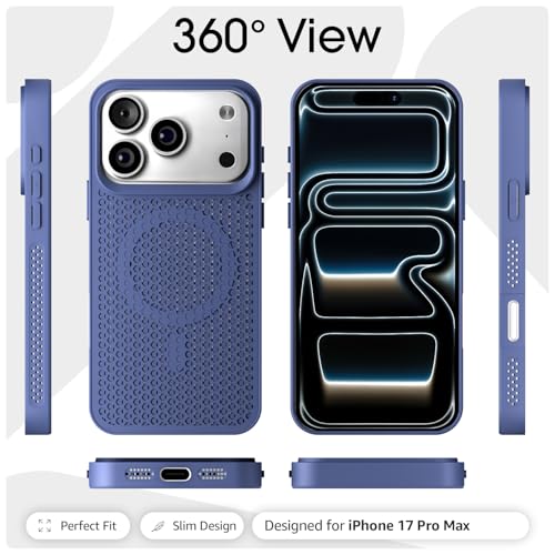 Image of Outlouders Back Cover for iPhone 17 Pro Max | Honeycomb Cooling Design | Silicone Heat Dissipation | Mag-Safe Compatible | Shockproof Camera Protection Bumper Case (Blue Mag-Safe)