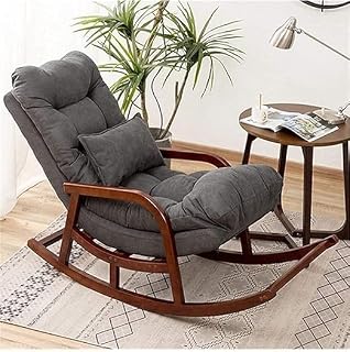 Wood Rocking Chair, Recliner for Lounges, Living Room, Bedroom, Wooden Arm, Polished Wood (Dark Grey) Price In India