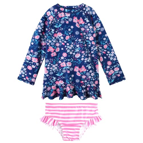 Image of XFGIRLS Girls 2-Piece Swimsuit Long Sleeve Rash Guard Set Toddler 6M-8Y | UPF 50+ blocks 98% UV, Quick-dry, Easy on /off, Bright colors stand out, Machine wash, Breathable, Beach, swim, water park