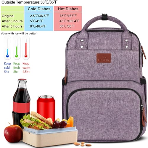 Image of MATEIN Womens Backpack with Lunch Compartment, Fits 17 Inch Laptop Backpack, Water Resistant Cooler Backpack Tote Food Bag for Work College Travel Camping Picnic, (Purple)