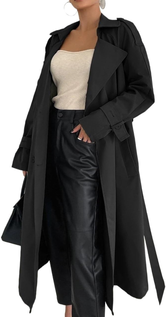 Women's Winter Fashion Long Sleeve Raglan Sleeve Belted Trench Coat Trench Coat