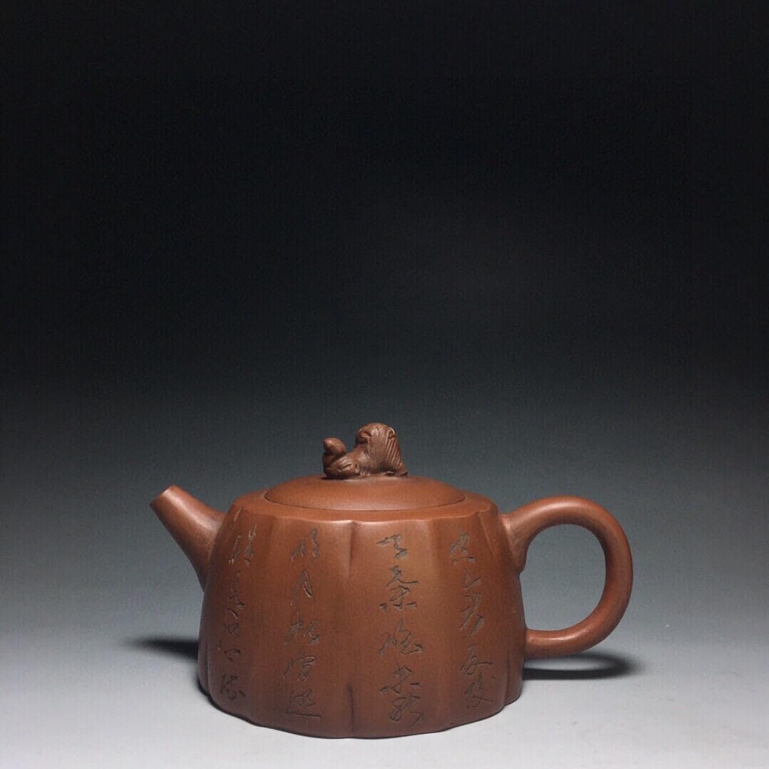 永し 旧家蔵出 顧景舟款 品名座獅壺朱泥 段泥 煎茶道具 急須 単孔口 唐