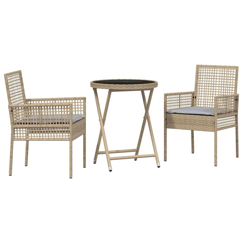 Set Bistro da Giardino 3 Pezzi Beige polyrattan Mobili | Tavolo e 2 Sedie, Salone da Giardino per Terrazza, Esterno, Balcone