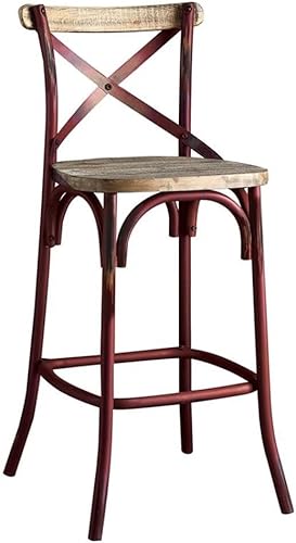 Acme Zaire Taburete de bar sin brazos con asiento de madera en rojo antiguo y roble antiguo