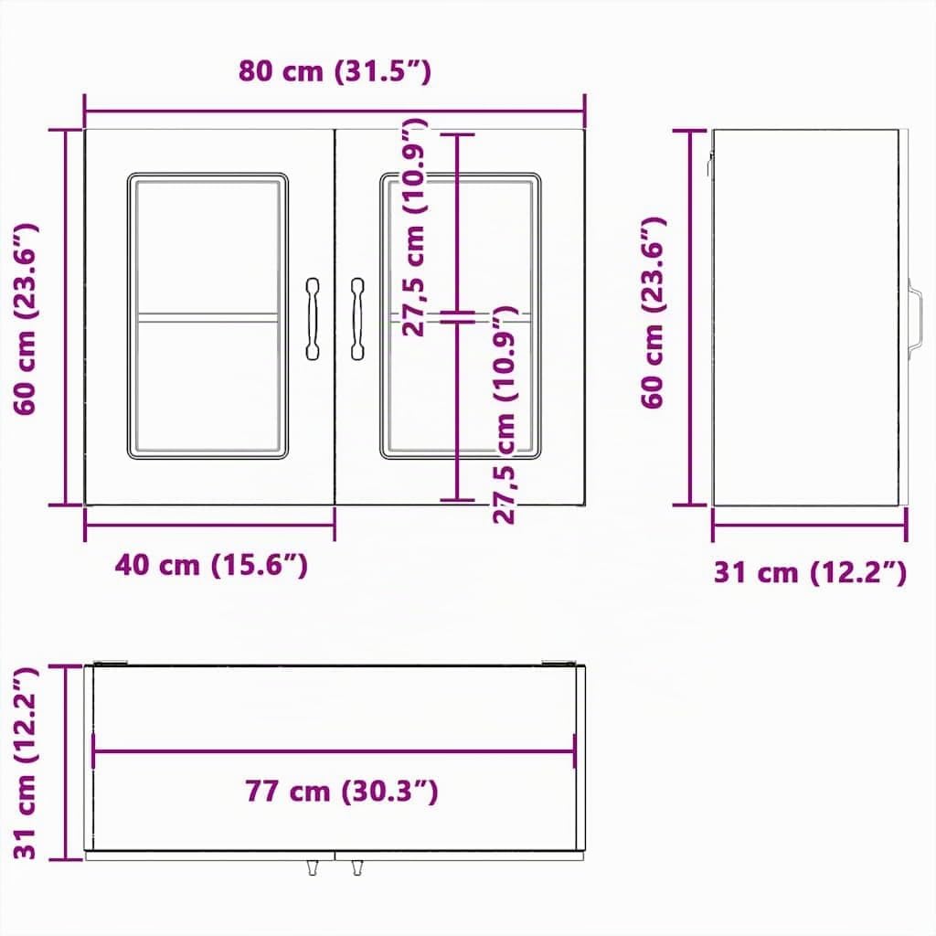 vidaXL Küchen-Hängeschrank mit Glastür Kalmar Weiß Holzwerkstoff, Wandschrank Küche, Wandschrank, Oberschrank, Küchenschrank, Hängeschrank