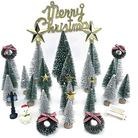 NotiGat Miniature Christmas Pine Tree Mini Bottle Brush Christmas Trees Table top Village Winter Tree for Christmas Decorations Wooden Bases （36pcs）