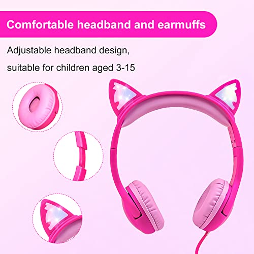 Miniatura 6 de Olyre Auriculares Para Niños Con Micrófono-Volumen Seguro De 85db E Iluminación Led - Auriculares Con Cable On Interfaz Para Compartir, Auriculares Estéreo Sin Enredos Para Escuela Mesa Viaje - Rosa