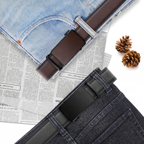 Image of DOOPAI Men's 2 Pack Ratchet Dress Belt - Adjustable 1 3 /8 inch Genuine Leather, Size Length Can Be Cut, With Gift Box