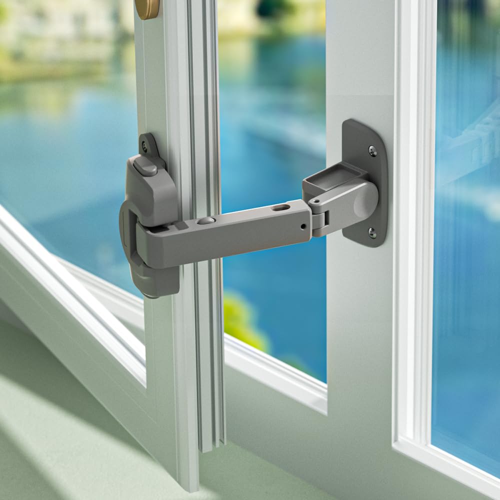 SAFELON 2 Stück Verbessertes Verstellbares Fensterschloss, Kindersicherungsfenster, Babysicherheitsfensterbegrenzer, Kindersicheres Fenstersicherheitsschloss für Kinder und Haustiere (Grau)