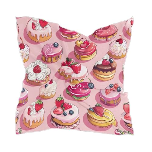 Pink Cakes Pattern Silk Scarf Women's Fashion Square Satin Headscarf Neck Scarf Head Hair Wraps 23.6 Inches