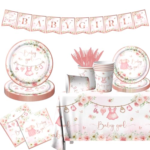 Rose Gold Baby Shower Tableware Set,Pink Girl Baby Shower Want