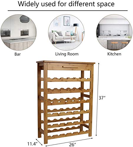 Kinlife Bamboo 6-Tiers Wine Rack With Drawer Free Standing Holder Storage Display Shelves For Storing 36 Bottles With Table Top #TOP4