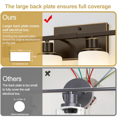 Image of Indoi 4-Light Bathroom Light Fixtures, Oil-Rubbed Bronze Modern Vanity Lights with Milky White Shades, Bathroom Wall Lamp for Mirror Living Room Cabinet Bedroom Porch