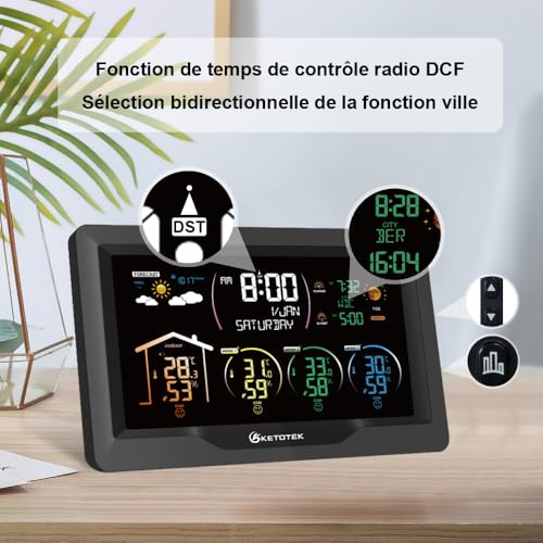 KETOTEK Station Meteo Interieur Exterieur Sans Fil Thermometre Hygrometre – vue 2