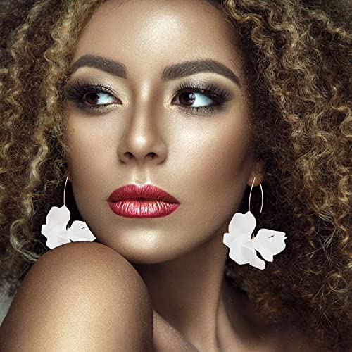 Unique Handmade Bohemian Resin Flower Petal Dangle Earrings Large Long Acrylic Rose Flower Tiered drop Earring Statement Summer Party Exaggerated Floral Tassel Hook Earrings for Women4