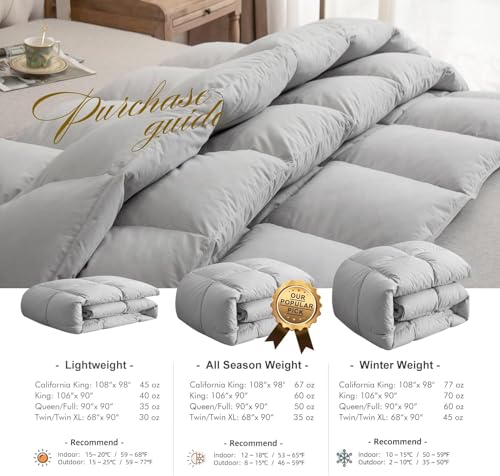 Image of Royoliving Premium Feathers Down Duvet Insert Comforter California King Size Gray Heavyweight Thickened Winter Grey 100% Cotton Cover with Corner Tabs (108x98, 77 oz)