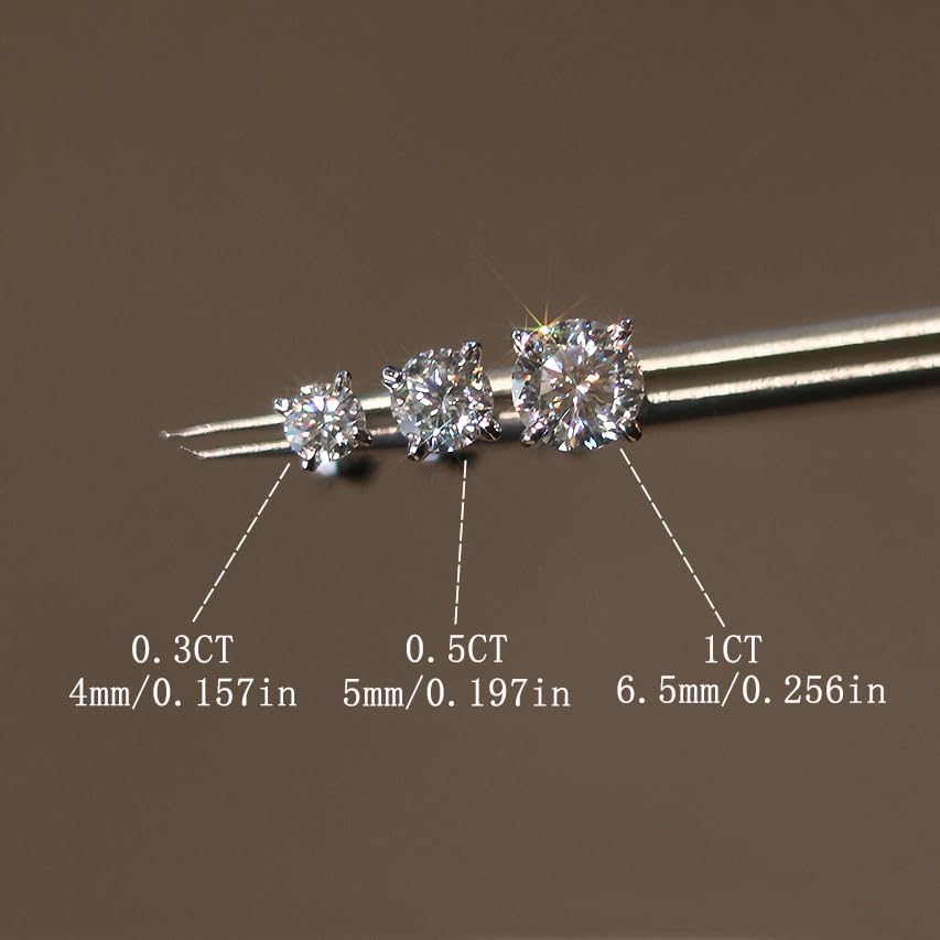 0.3/0.5/1CT Moissanite Stud Earrings, Silver/Rose Gold Color Sparkling Earrings for Women, 925 Sterling Silver Plated 18K White Gold Earrings - Image 3