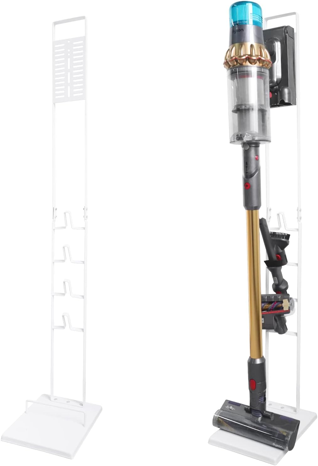 BUBM Cordless Vacuum Cleaner Stand Metal Storage Bracket Floor Stand for Dyson Handheld V6 V7 V8 V10 V11 DC58 DC59 DC62 DC74 Cordless Vacuum Cleaner - No Drilling the Wall (White)