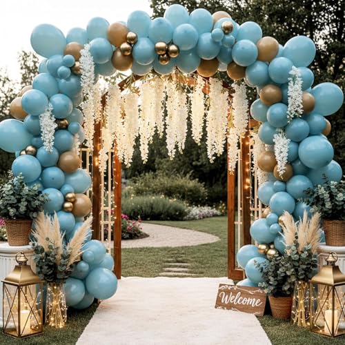Image of RUBFAC 129pcs Dusty Blue Balloons Different Sizes 18 12 10 5 Inch Latex Haze Blue Balloon Garland Arch for Party Decoration Birthday Wedding Engagements Anniversary Baby Shower Party Supplies