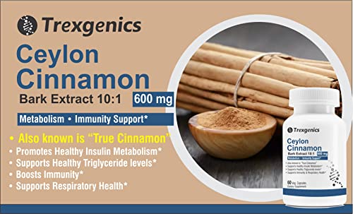 Trexgenics Ceylon True Cinnamon 600 Mg Metabolism, Immunity Support Vegan & Non-Gmo (60 Veg. Capsules) (Pack Of 1) #TOP2