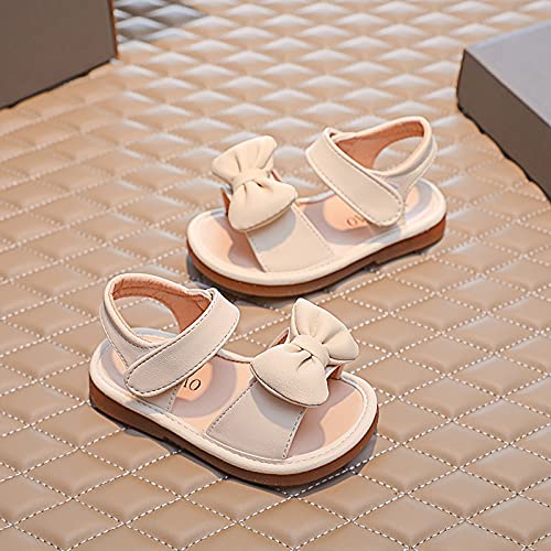 Girls' Sandals Summer Bowknot Children Sandals Toddler Baby Shoes Girls Beach Prewalker Girl's shoes (Beige, 10.5 Little Kid)4
