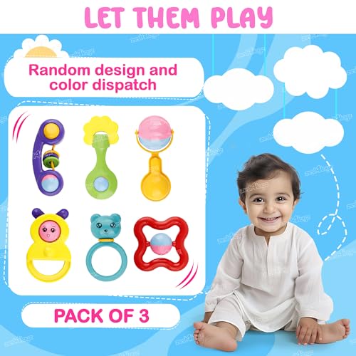 Image of Zest 4 Toyz Baby Rattle Toy, 6-12 Months Rattles and Teether for Babies Lovely Attractive Non Toxic Rattles for Kids (Pack of 3)