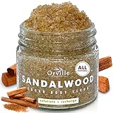 Prime Sandalwood Sugar Scrub w/ Real Ground Sandalwood, 200g Natural Exfoliating Body Scrub for Prep