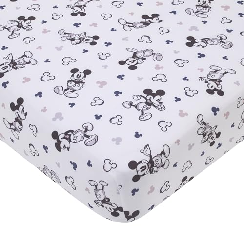 Image of NoJo Disney Mickey Mouse Gray, Black, and White Super Soft Nursery Fitted Crib Sheet