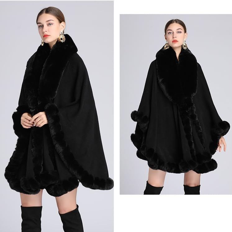 Faux Fur Shawls and Wraps Women 2026 Winter Knit Ponchos Elegant Evening Dress Shawl Cape Cloak Coat Fur Collar - Image 3