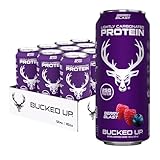 Bucked Up Lightly Carbonated Protein Soda | 25g Whey Isolate - Zero Sugar, Low Calorie, Caffeine Free, Clean Drink | Sparkling Protein Soda - 12 Pack, 16 oz Cans (Berry Blast)
