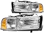 Auto Dynasty 4Pcs Factory Style Headlights Assembly with Corner Lamp Compatible with Dodge Ram 1500 2500 3500 (Non-Sport Models) 94-02, Driver and Passenger Side, Chrome Housing Clear Lens
