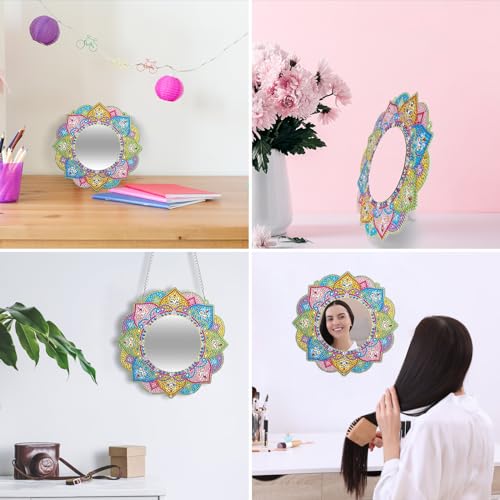 DATIFF Mandala Diamond Painting Spiegel Bastelset Kinder Mandala Kosmetikspiegel zum Basteln Kreative Geburtstagsgeschenk Geschenk für Mädchen ab 5 6 7 8 9 10 11 12 Jahre