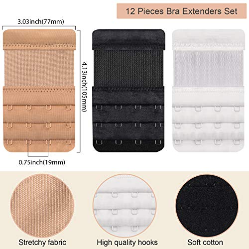 image for Chuangdi 12 Pieces Women's Bra Extenders 4 Hooks for Plus Size Soft Co