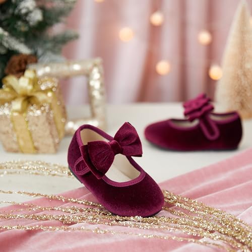 Image of PHIRAMIN Toddler Flower Girl Glitter Dress Shoes Little Girl Ballet Flats Bow Wedding Party