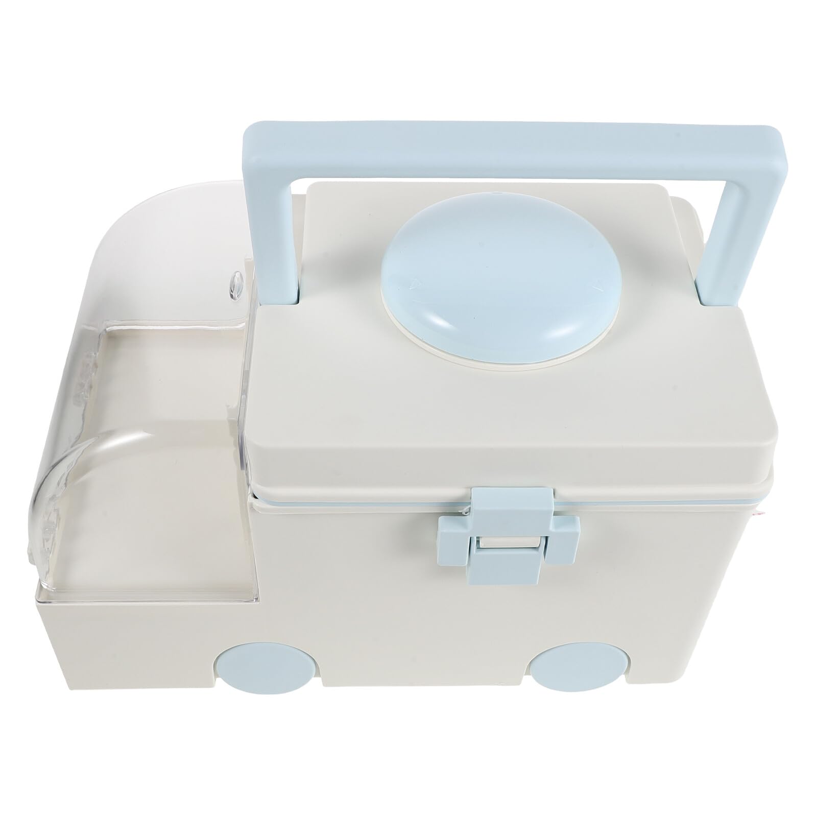 Caja Organizadora para Medicamentos de Gran Capacidad, Maletín Médico Portátil de Plástico con Asa, Compartimentos para Botiquín de Primeros Auxilios en Casa, Color Crema Azul,