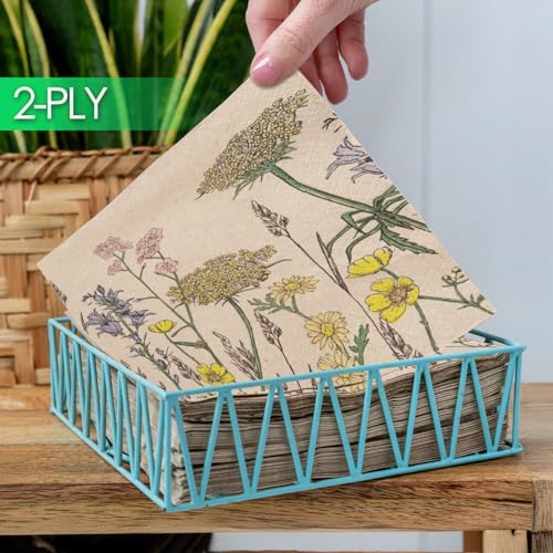 Table Kind 100 Bulk Pack Soft Recycled Paper Napkins, Floral Disposable Party Serviettes for Weddings or Everyday, Eco-Friendly, Kraft Unbleached Home Compostable Recyclable Made in EU, 2ply, 13 Inch - Thumbnail 6