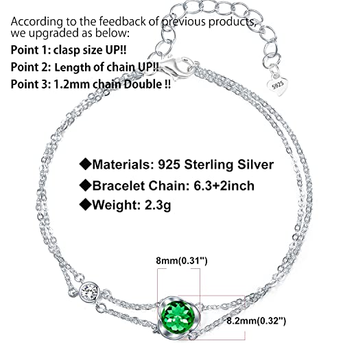 Kimievol Bracelets For Women Emerald May Birthstone Bracelet Sterling Silver Rose Motif Anniversary Birthday Christmas Valentine Jewelry Gifts For Women Girls #TOP3