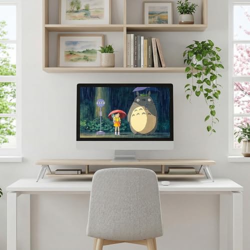 Fenge Podstawka pod monitor na 2 monitory, 108 cm, duży stojak na monitor z gniazdem na telefon / tablet, organizer na biurko, maksymalne obciążenie 50 kg, dąb