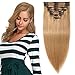 Produktbild Clip in Extensions Echthaar Remy Haarverlängerung für komplette Haare 8 Tressen Doppelt Dicke 40cm-130g(#27 Dunkelblond)