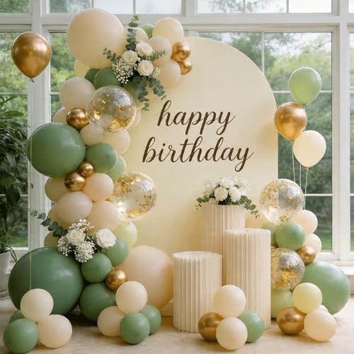 Image of Sage Green and Gold Balloon Arch Kit 129 PCS